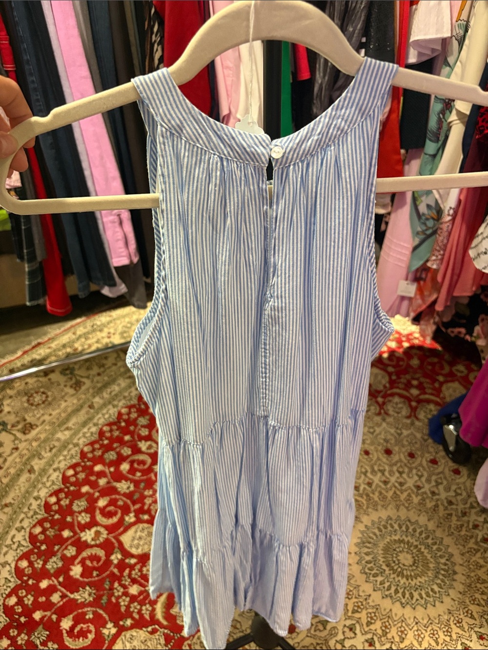 Old Navy Blue and White Striped Sleeveless Tiered Dress - Picture 4 of 5